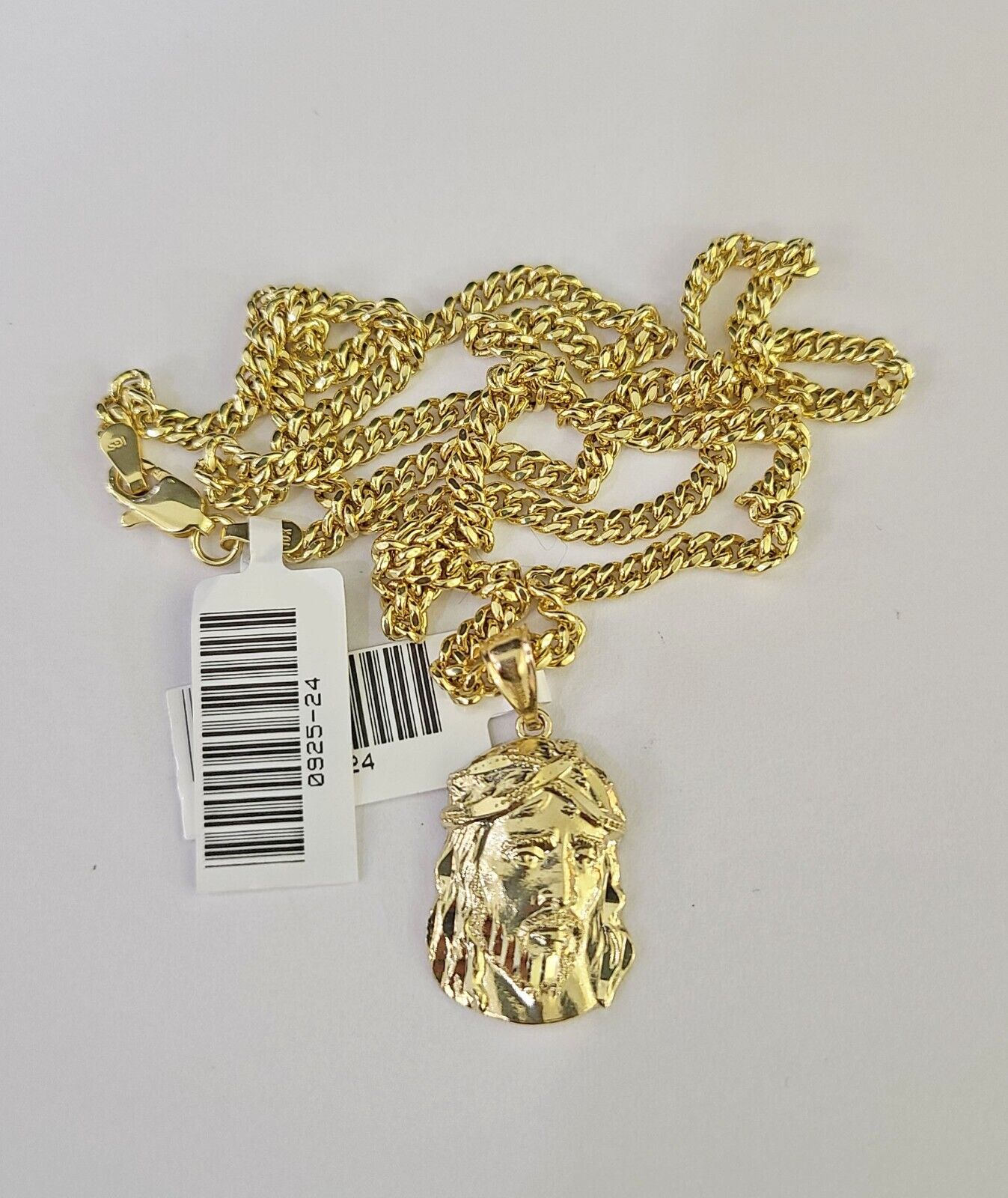 10K Gold Miami Cuban Chain Jesus Head 18"-28" 3mm Pendant Necklace SET Charm