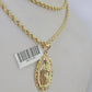 10k Solid Rope Chain 3mm Virgin Mary Pendant Charm Necklace SET 18-28 in