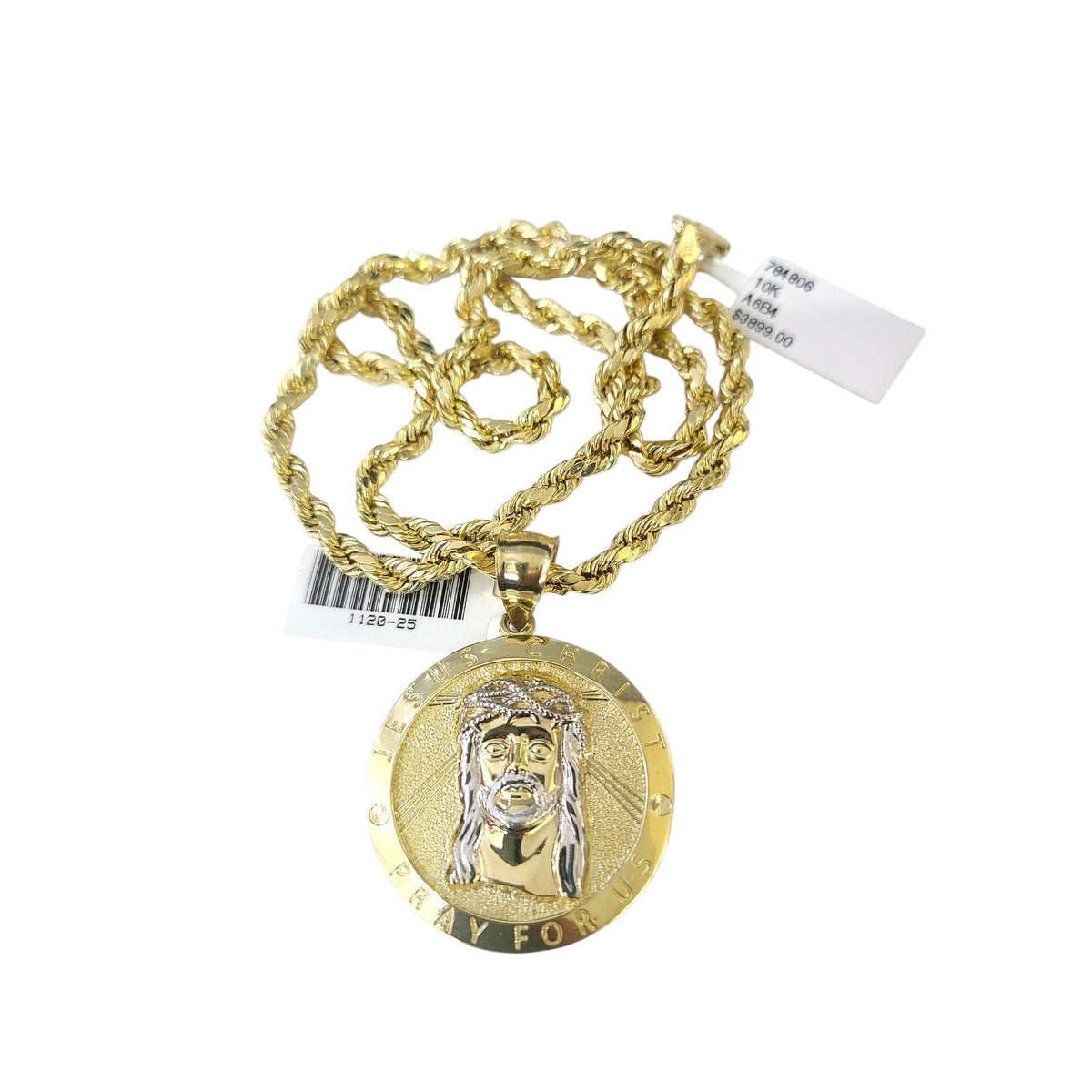 Jesus Rope Silver Chain Real 10k Rope Chain Jesus Christ Charm Necklace Pendant Set 4mm 20