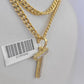 10k Miami Cuban Chain T Diamond Charm Set 4mm 18-26"Yellow Gold Necklace Pendant