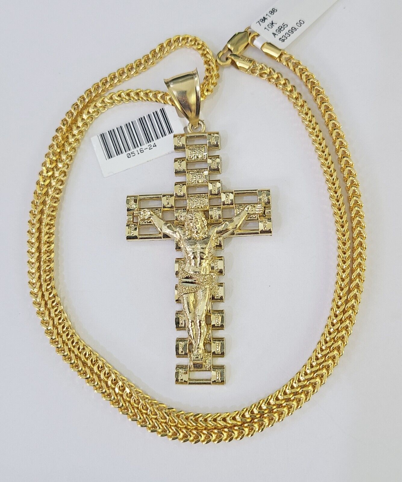 10K Franco Chain Jesus Crucifix Cross Pendant Charm Necklace 20"-26" 3mm Gold