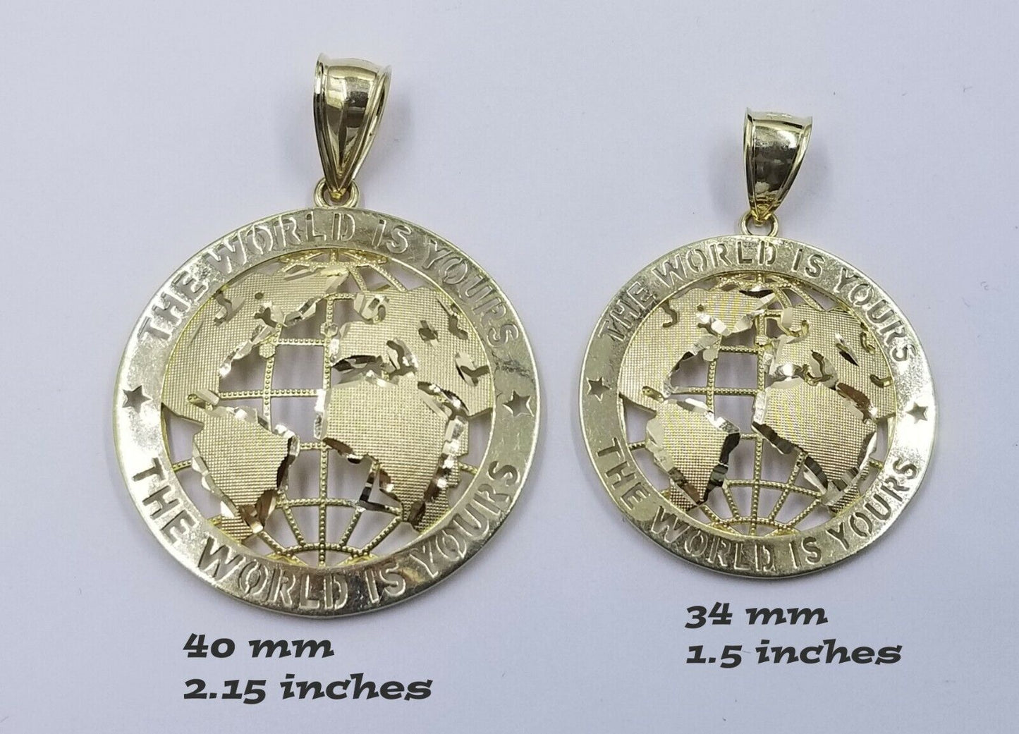 10K Yellow Gold Real Pendant The World is Your Solid fit a 7mm chain bail expand