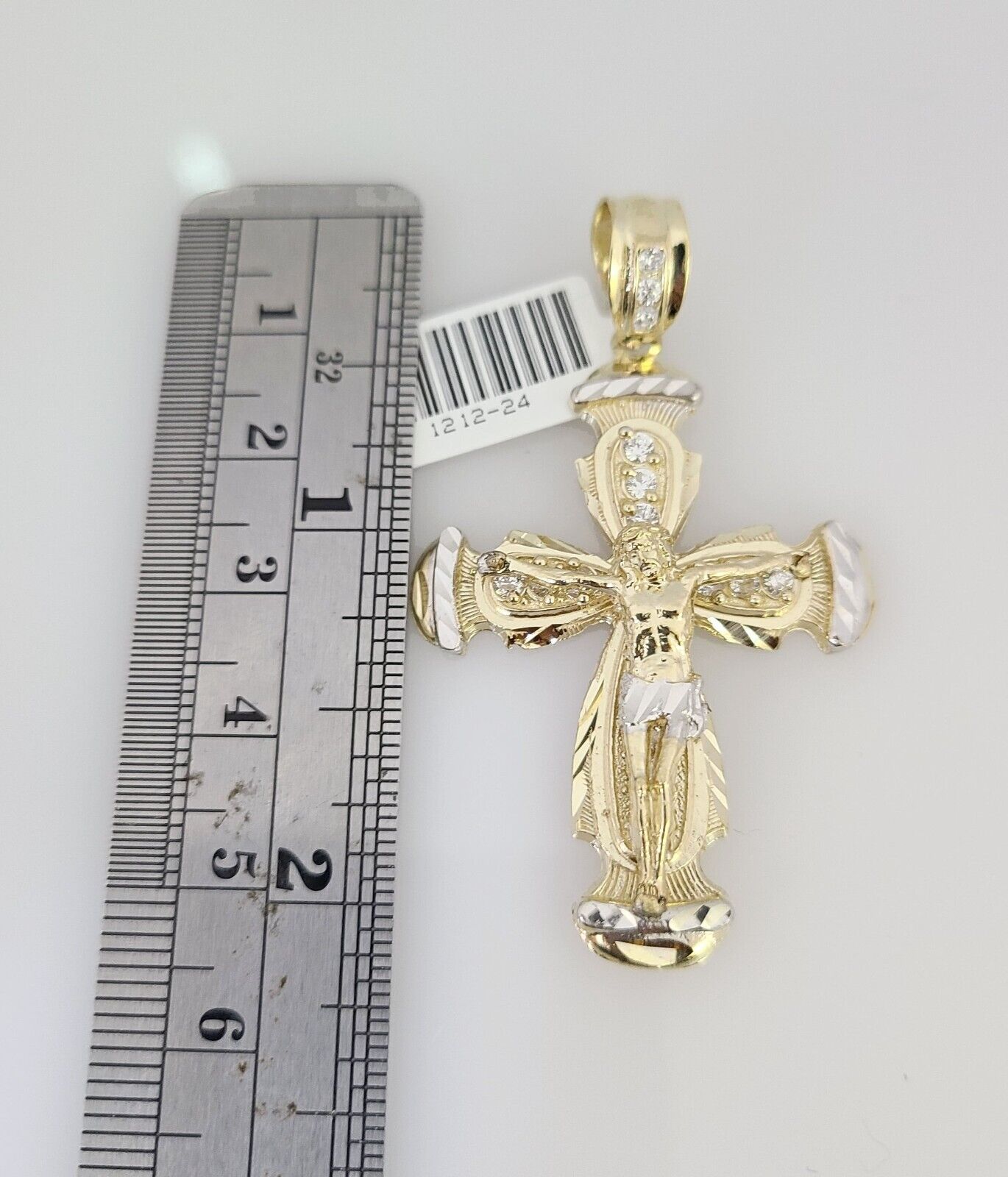 10k Gold Chain Jesus Crucifix Cross Charm Solid Cuban Curb 5mm 18"-28" Inch SET