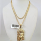 10k Gold Solid Cuban Curb Chain Jesus Head Pendant Set 3mm 18"-26" Necklace