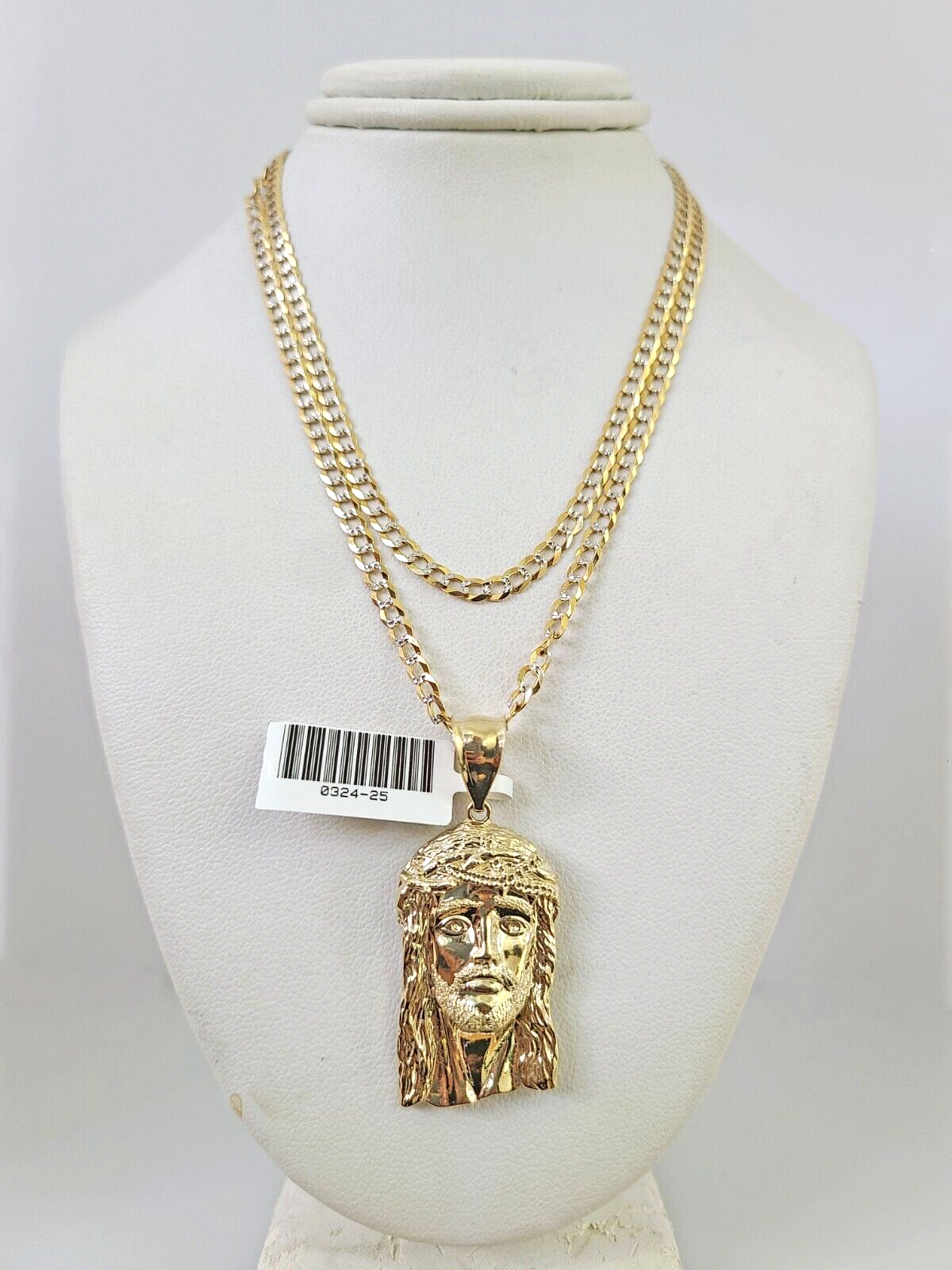 10k Gold Solid Cuban Curb Chain Jesus Head Pendant Set 3mm 18"-26" Necklace