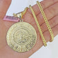 Real 14k Gold Franco Necklace Chain Mayan Calendar Charm 18"-26" SET For Mens