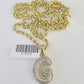 10k 3mm Rope Solid Chain G Diamond Pendant Alphabet 18"-28" Gold Charm Necklace