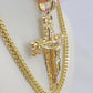 14k Gold Chain Jesus Cross Charm Solid Cuban Curb 5mm 20"-26" Inch SET Necklace