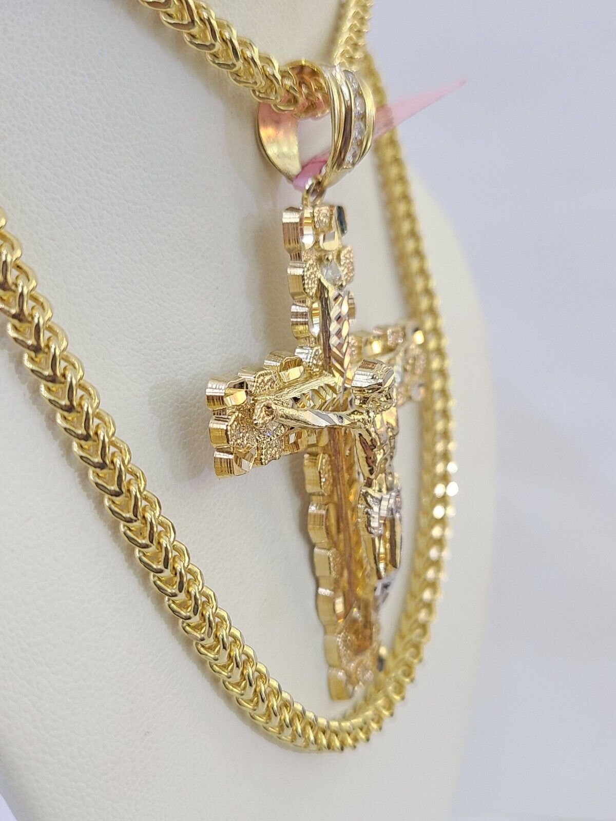 14k Gold Chain Jesus Cross Charm Solid Cuban Curb 5mm 20"-26" Inch SET Necklace