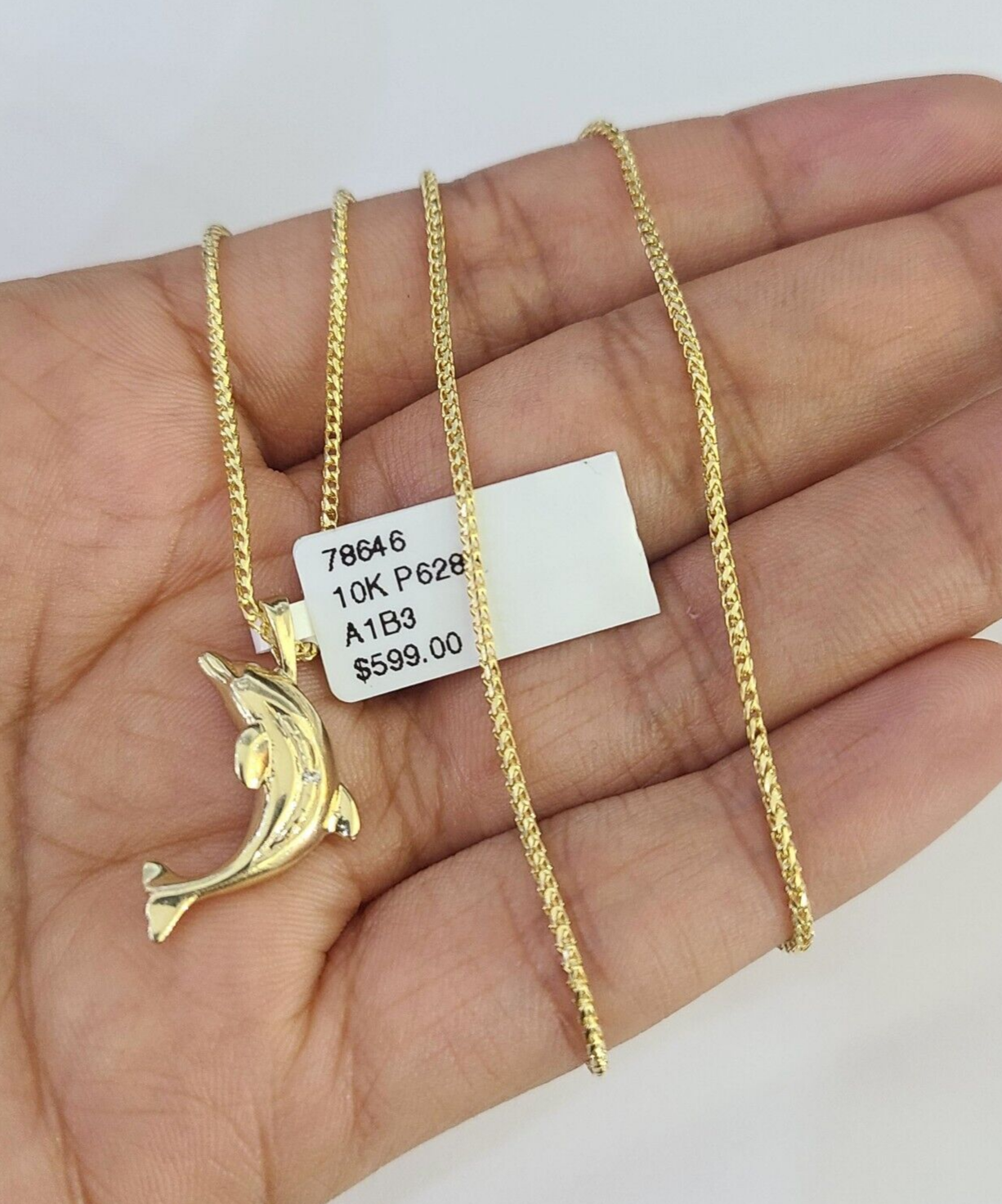 10K Solid Franco Chain Dolphin Pendant Charm Necklace 16"-22" 1mm Gold