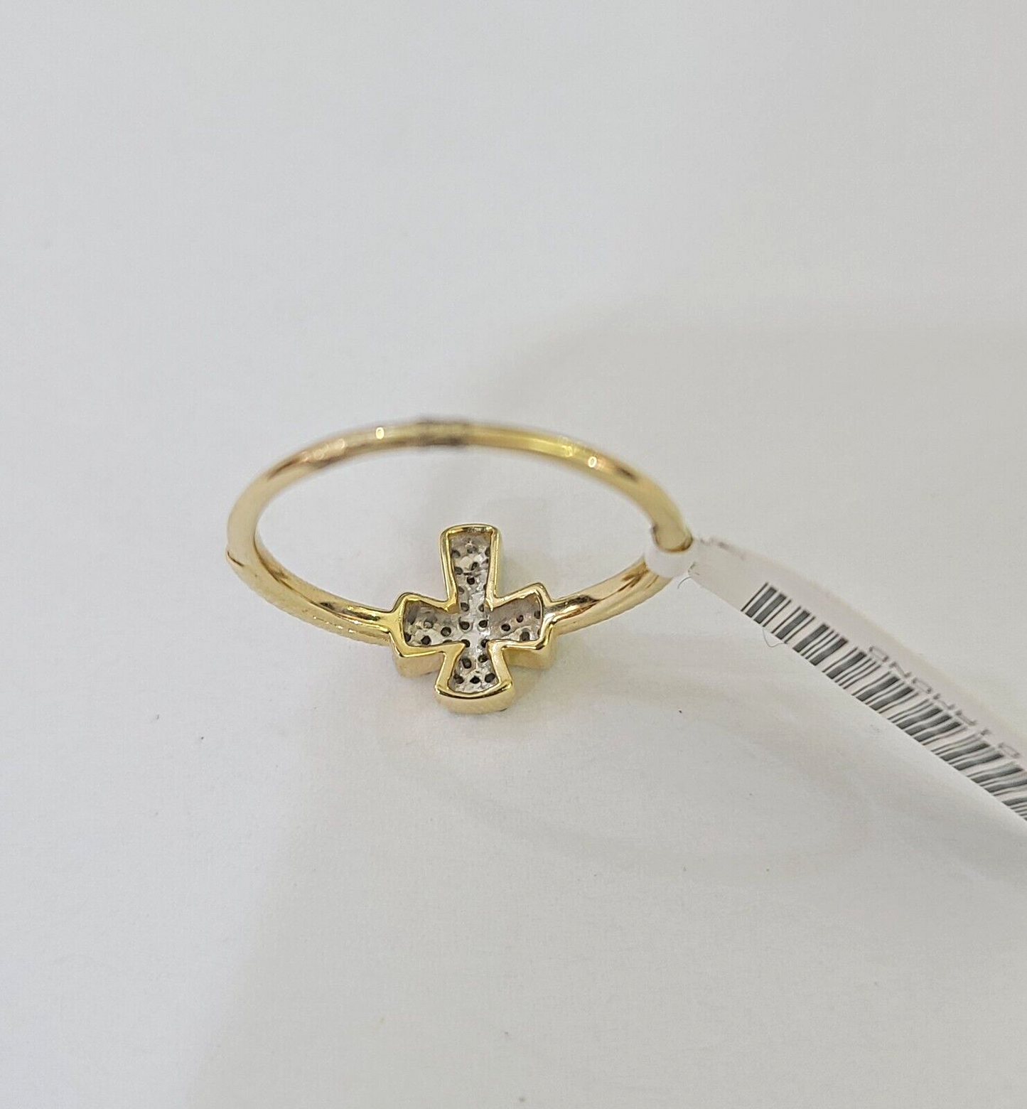 Real 10k Diamond Ladies Ring Jesus Cross Yellow Gold Women Casual