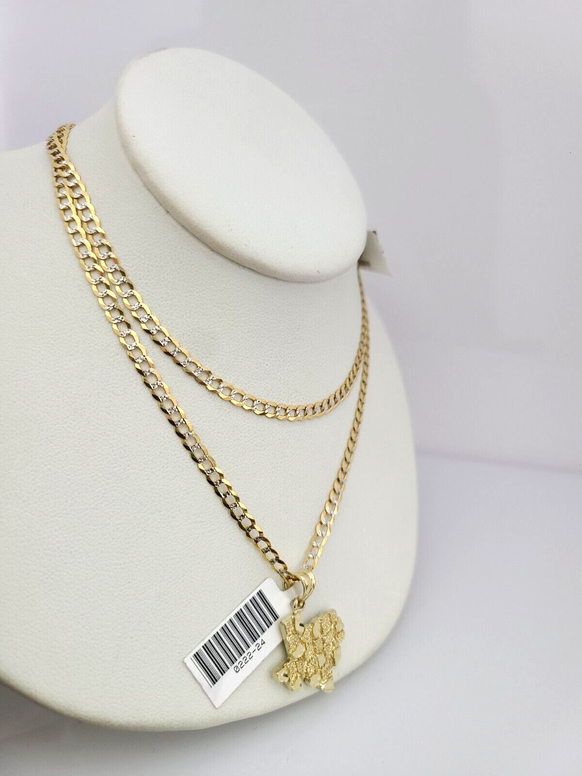 10k Gold Solid Cuban Curb Chain Necklace Texas Map Pendant Set 3mm 18"-26"