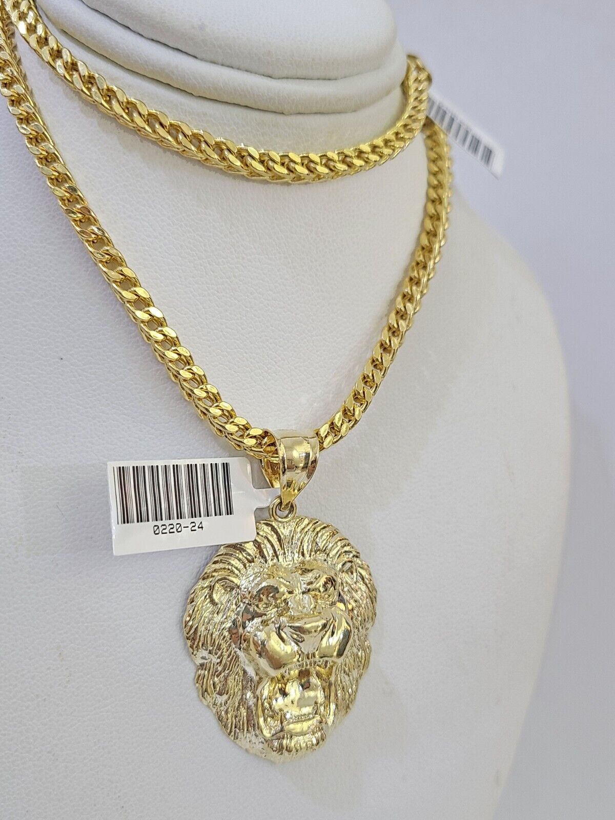 10K Gold Franco Chain Lion Charm Length 18-26 inches 3mm REAL Yellow