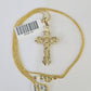 10K Solid Franco Chain INRI Jesus Cross Pendant Charm Necklace 18"-24" 1.5mm