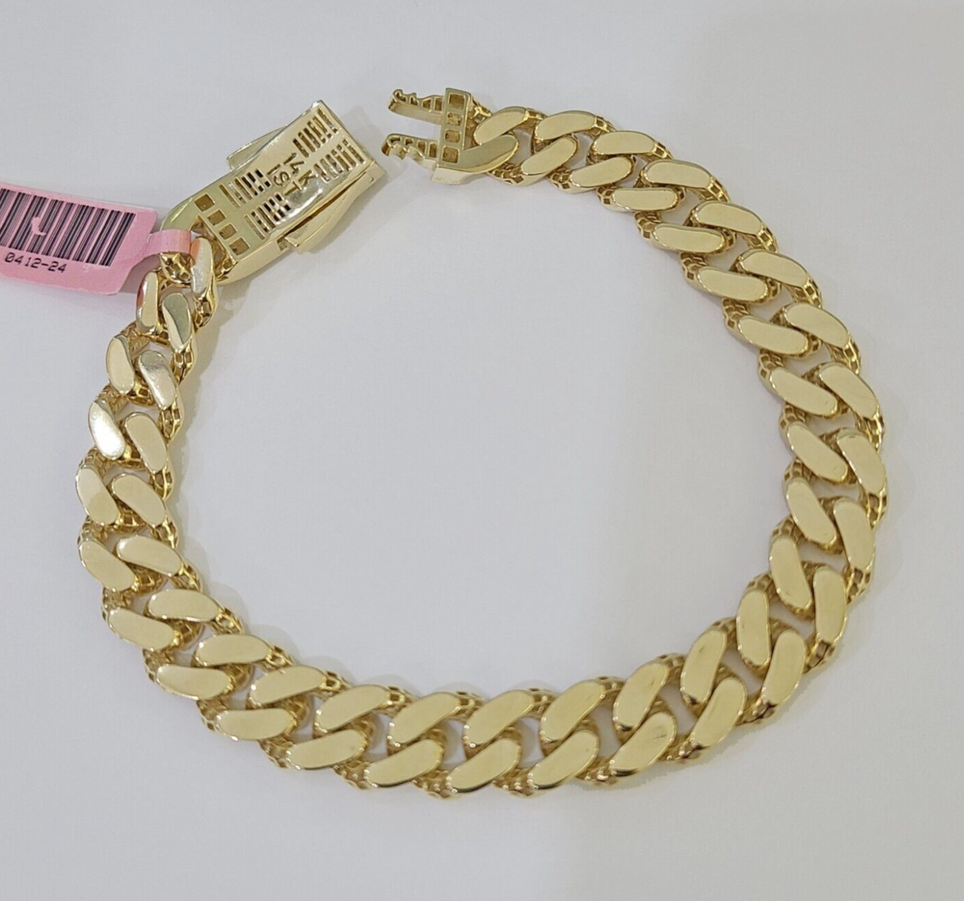 14K Yellow Gold Royal Monaco Cuban Bracelet 10mm 8.5 inches CZ Box Lock