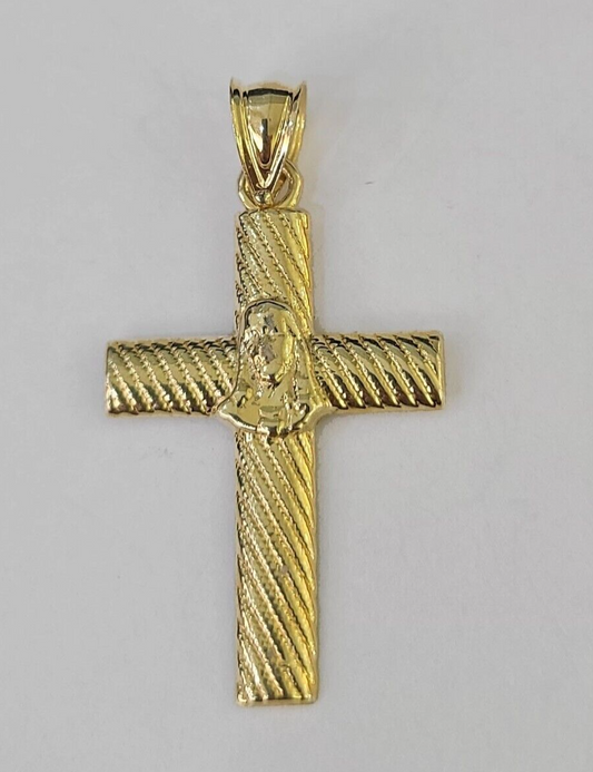 Real 10K Jesus Cross Pendant 1.5" Yellow Gold Charm Genuine