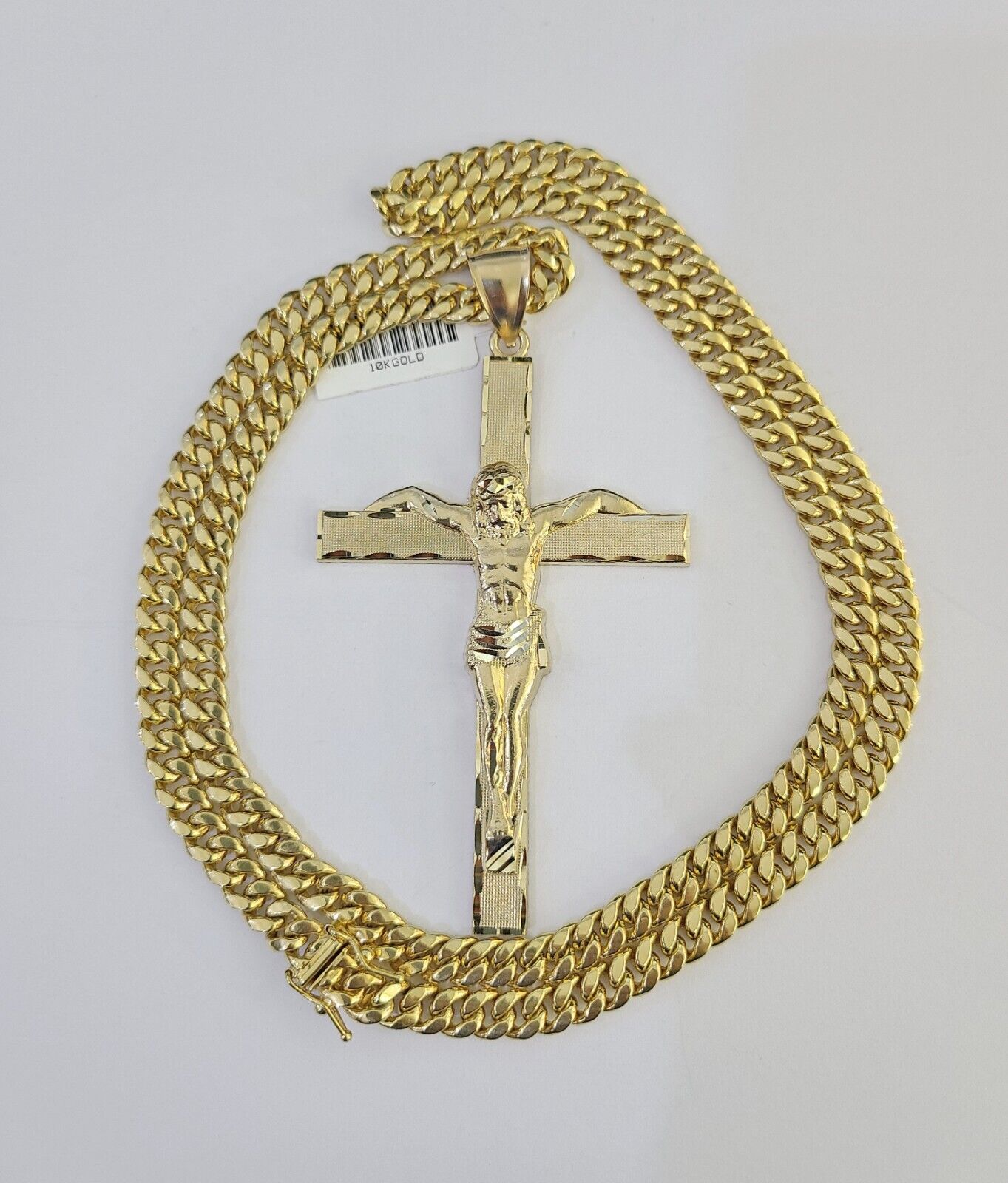 10K Miami Cuban Link Chain Jesus Cross Pendent Charm 6mm 20"-30" Necklace