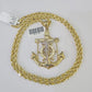 10k Solid Rope Chain Jesus Anchor Charm Set 4mm 20"-28" Necklace Gold Yellow