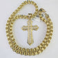 10k Gold Byzantine Necklace Jesus Cross Charm Pendant 20"-30" 8mm REAL SET Chain