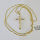 10K Gold Franco Chain INRI Cross Charm SET Length 16-20 inches 1mm Ladies Women