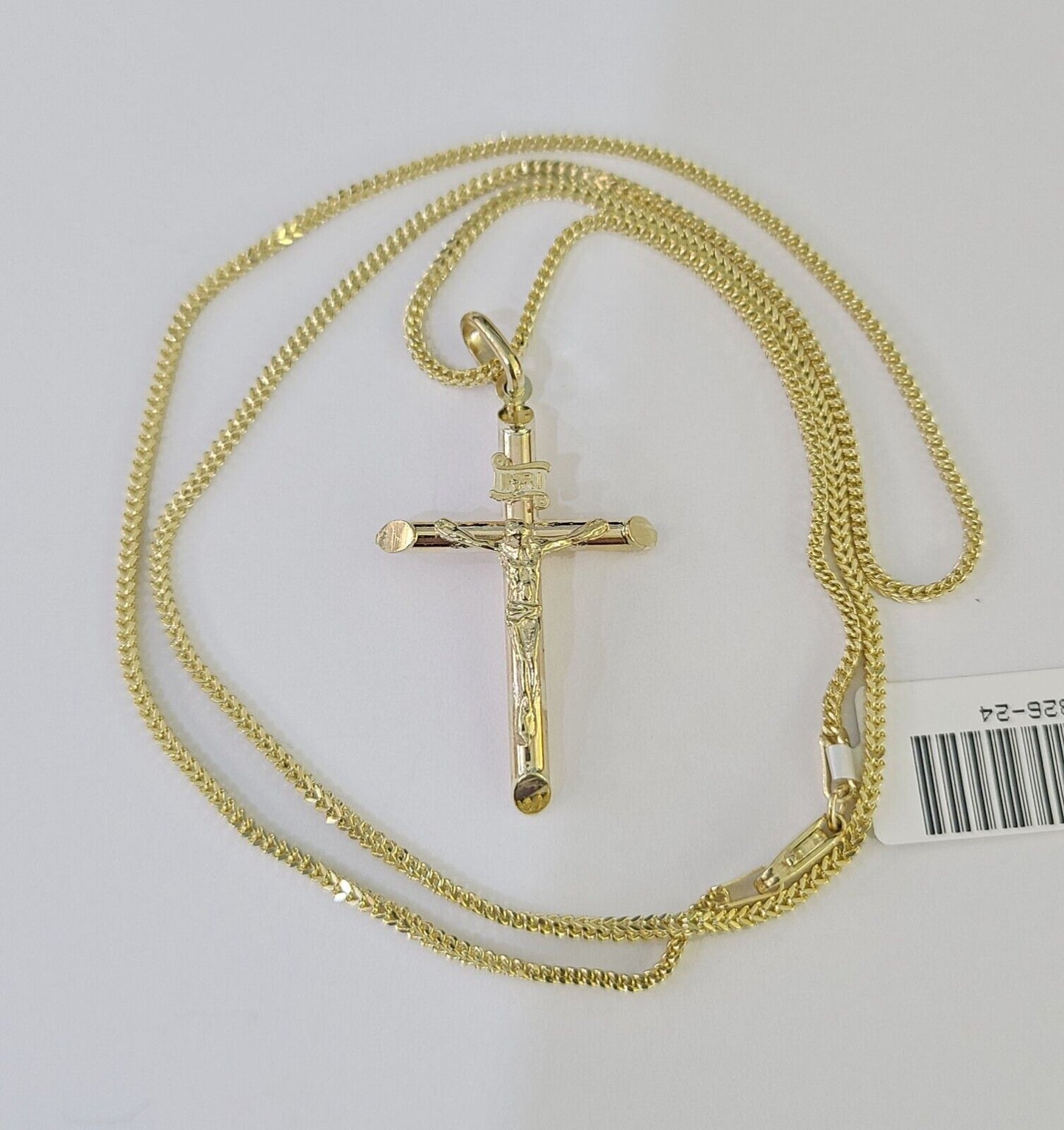 10K Gold Franco Chain INRI Cross Charm SET Length 16-20 inches 1mm Ladies Women