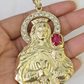 Real 10K Gold Saint Barbara Charm Diamond Cut 10kt yellow Gold Pendent 3"