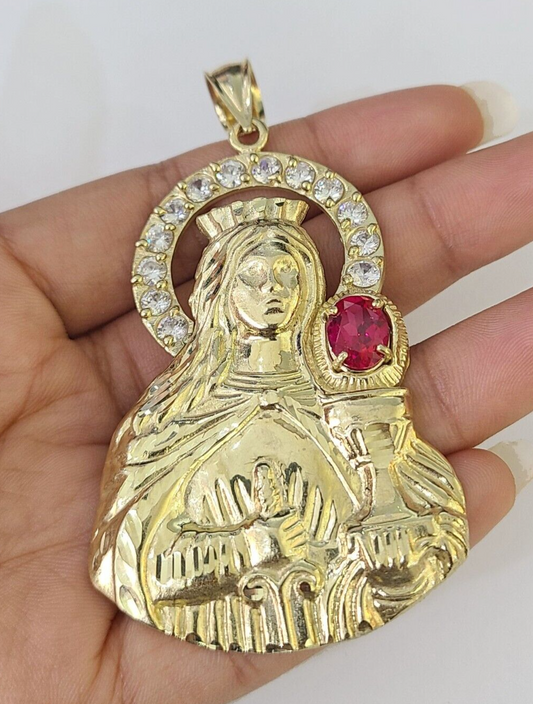 Real 10K Gold Saint Barbara Charm Diamond Cut 10kt yellow Gold Pendent 3"