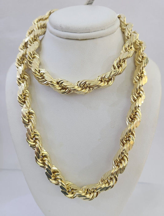 10K Yellow Gold Rope Chain Mens Necklace 10mm 18" 22" 24" 26" 28" 30" Inch