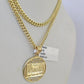 10K Gold Miami Cuban Chain Mayan Calendar 18"-28" 3mm Pendant Necklace SET