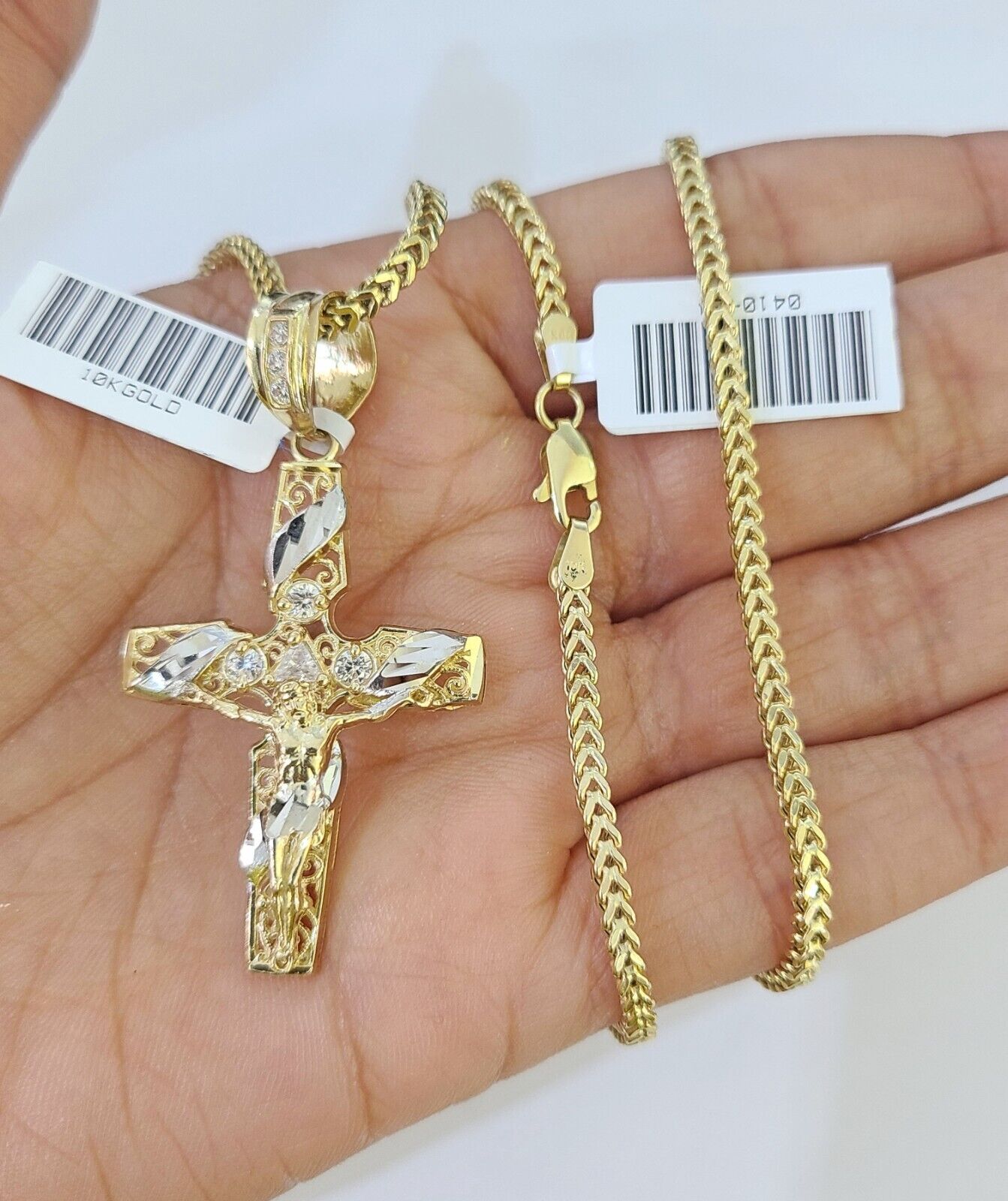 10K Gold Franco Chain Cross Charm Length 18-26 inches 2mm REAL Yellow