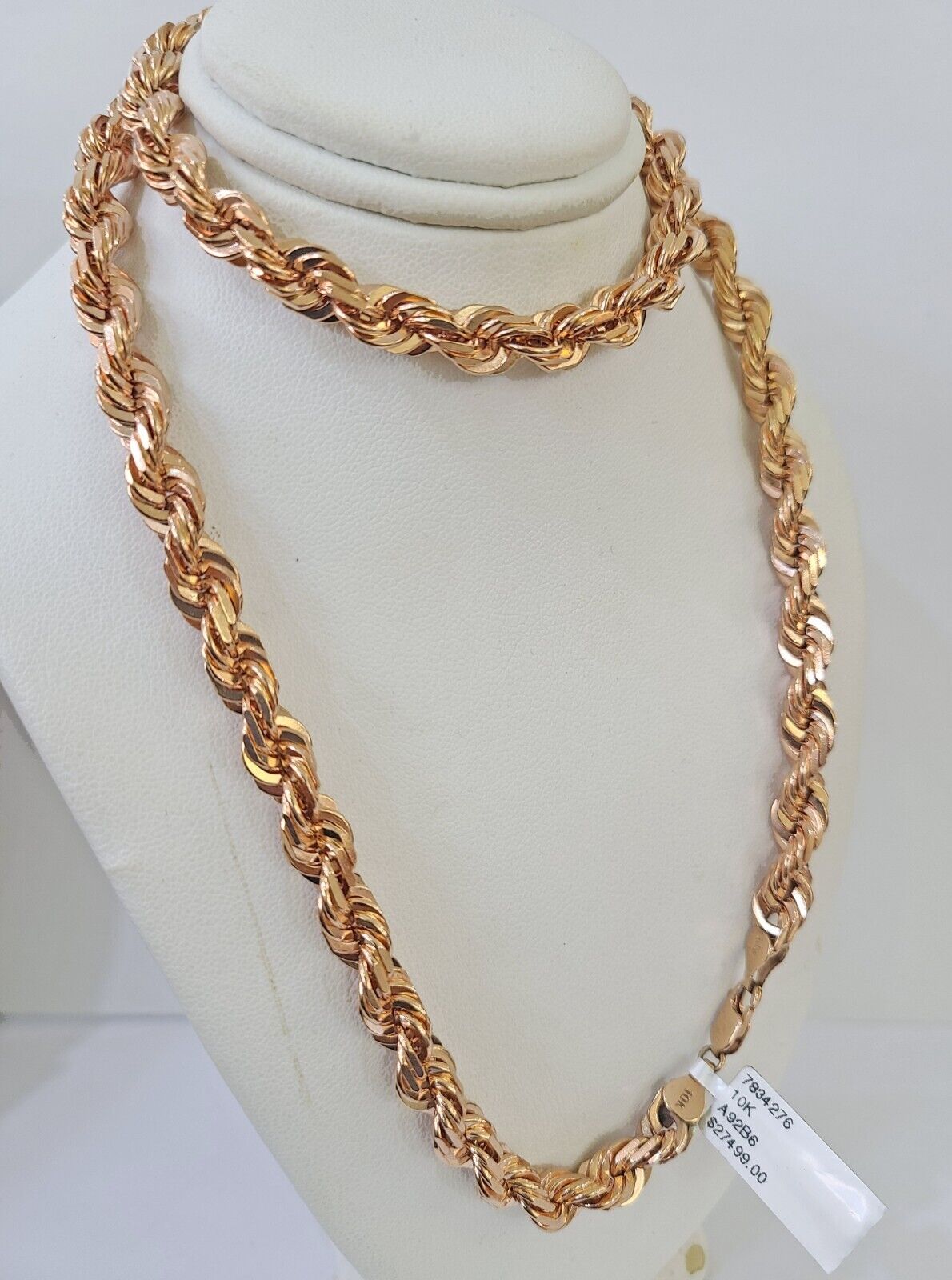 10k Solid Rose Gold Rope Chain Necklace 24" Inches 7mm Diamond Cut