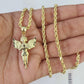 10k 3mm Rope Chain Praying Angel Pendant 18"-30" Yellow Gold Set Charm Necklace