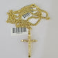 10K Gold Miami Cuban Chain INRI Jesus Cross 18"-28" 3mm Pendant Necklace SET