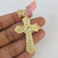 Real 14k Chain Cross Charm Set Miami Cuban Link 4mm Necklace Pendant Yellow Gold