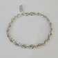 Real 10K Rope Bracelet White Gold Solid 5mm 8.5Inch Lobster Lock Unisex  Genuine