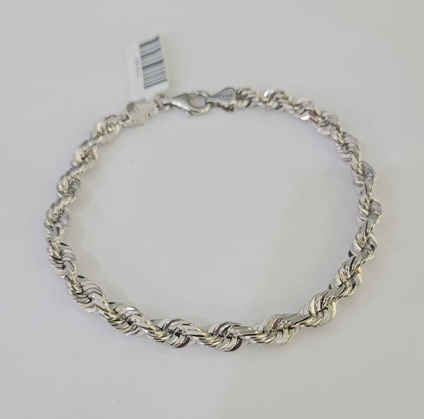 Real 10K Rope Bracelet White Gold Solid 5mm 8.5Inch Lobster Lock Unisex  Genuine