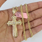 Real 14k Chain Cross Charm Set Miami Cuban Link 4mm Necklace Pendant Yellow Gold