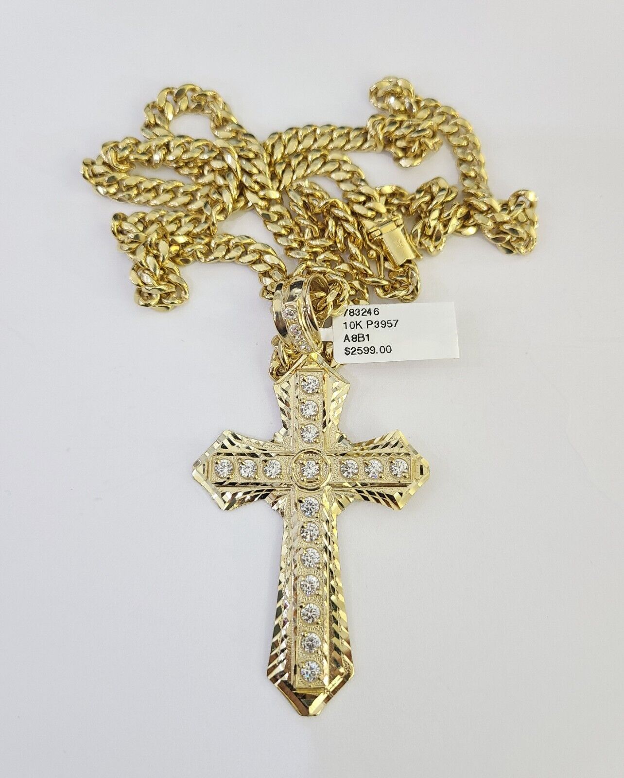 10K Miami Cuban Link Chain Jesus Cross Pendent Charm 6mm 20"-30" Necklace