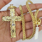 10K Franco Chain Jesus Cross Pendant Charm Necklace 20"-26" 5mm Gold Yellow SET