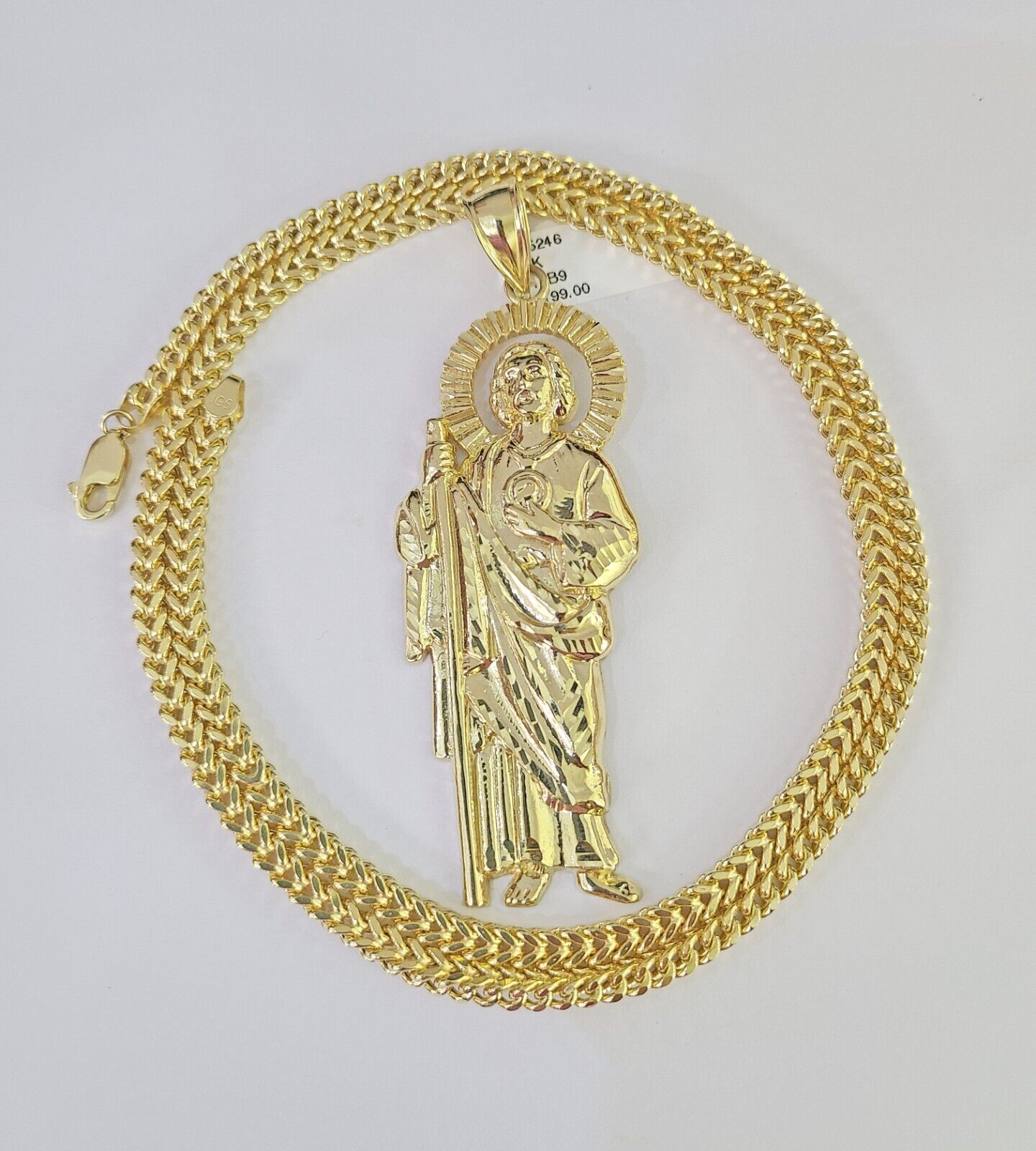 10K Franco Chain Saint Jude Pendant Charm Necklace 20"-28" 4mm Gold SET Yellow