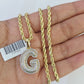 10k 3mm Rope Solid Chain G Diamond Pendant Alphabet 18"-28" Gold Charm Necklace