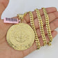 Real 14k Solid Chain Mayan Calendar Charm Set Miami Cuban 6mm Necklace Gold