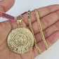 Real 14k Solid Chain Mayan Calendar Charm Set Miami Cuban 3mm Necklace Pendant