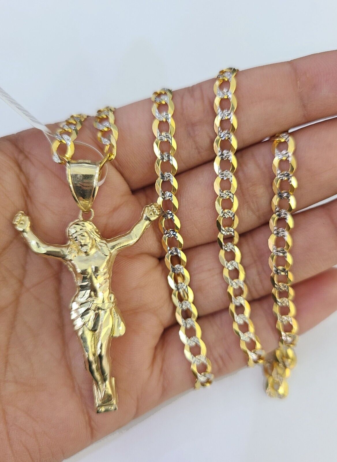 10k Gold Chain Jesus Body Charm Solid Cuban Curb 5mm 18"-28" Inch SET Necklace