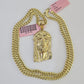 Real 14k Chain Jesus Head Charm Set Miami Cuban Link 4mm Necklace Pendant