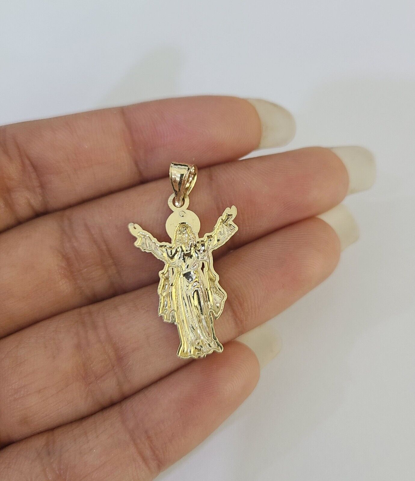 10k 3mm Rope Chain Jesus Full Body Pendant 18"-30" Gold Set Charm Necklace