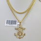 10K Gold Miami Cuban Chain Jesus Anchor Charm 18"-28" 3mm REAL Pendant Necklace