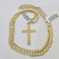 10k Gold Chain Cross Charm Solid Cuban Curb Link 5mm 18"-28" Inch DiamondCut SET