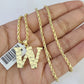 10k Gold Initial W Charm Rope Chain 16"-26" 2.5mm SET Necklace Alphabet Pendant