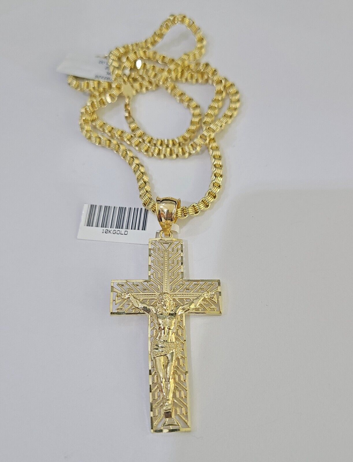 10k Gold Byzantine Necklace Jesus Cross Charm 18-26 inches 3mm SET Chain